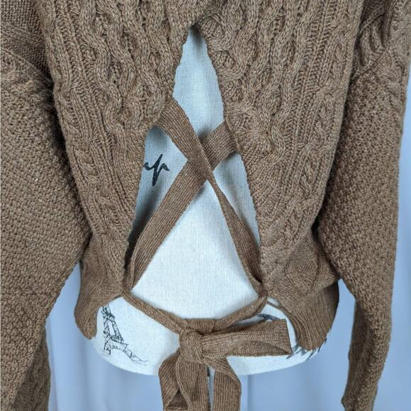 Beige Botany Cable Knit Open Back Wool Blend Sweater Brown Size Small - Picture 12 of 13